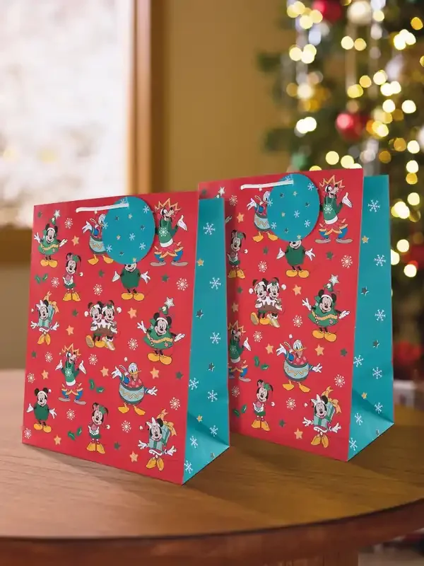 Hallmark Red 2 Large Disney Mickey Mouse Christmas Gift Bags