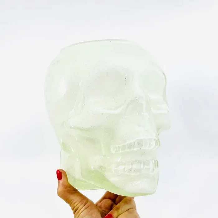 Hand Blown Glass Skull Vase, White
