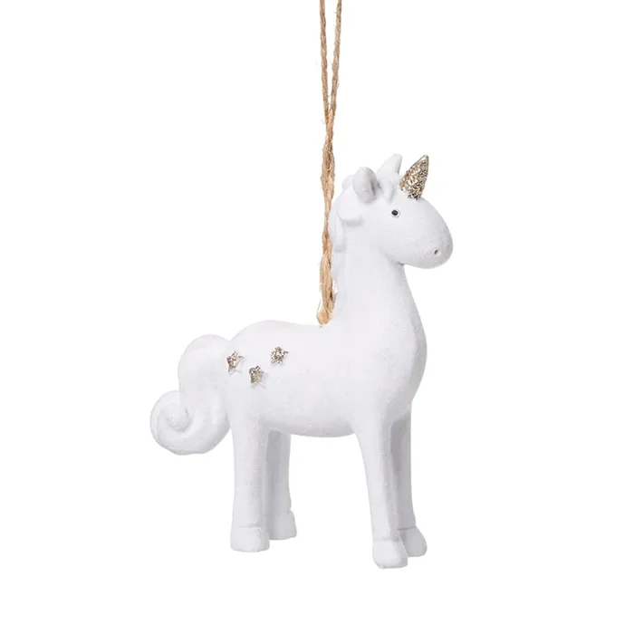 Hanging Festive White Unicorn Ornament