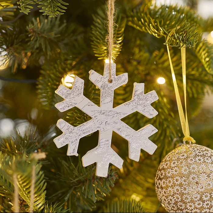Hanging Silver Timber Snowflake