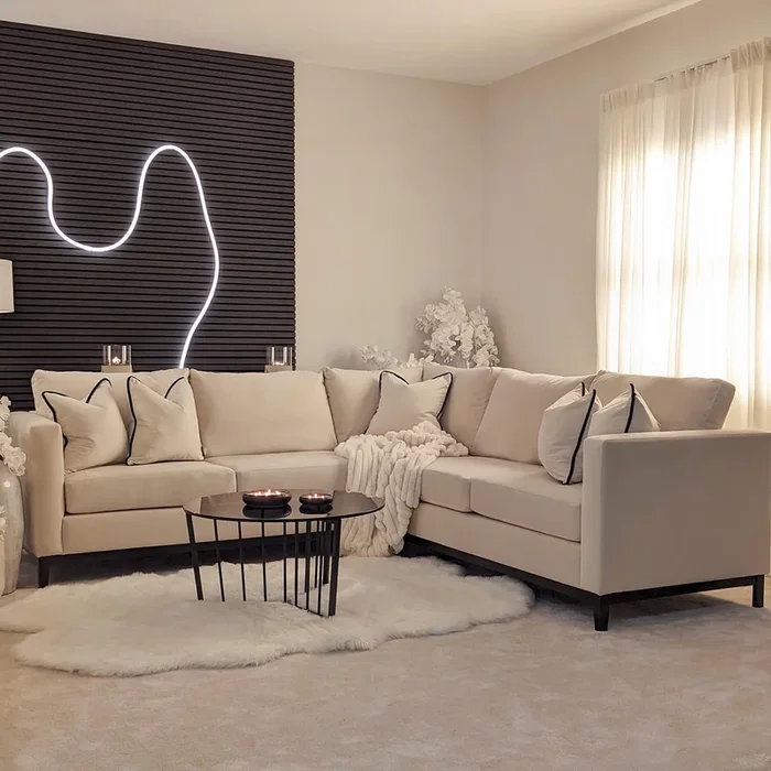 Harmony Cream Velvet Sofa Range With Black Wooden Plinth