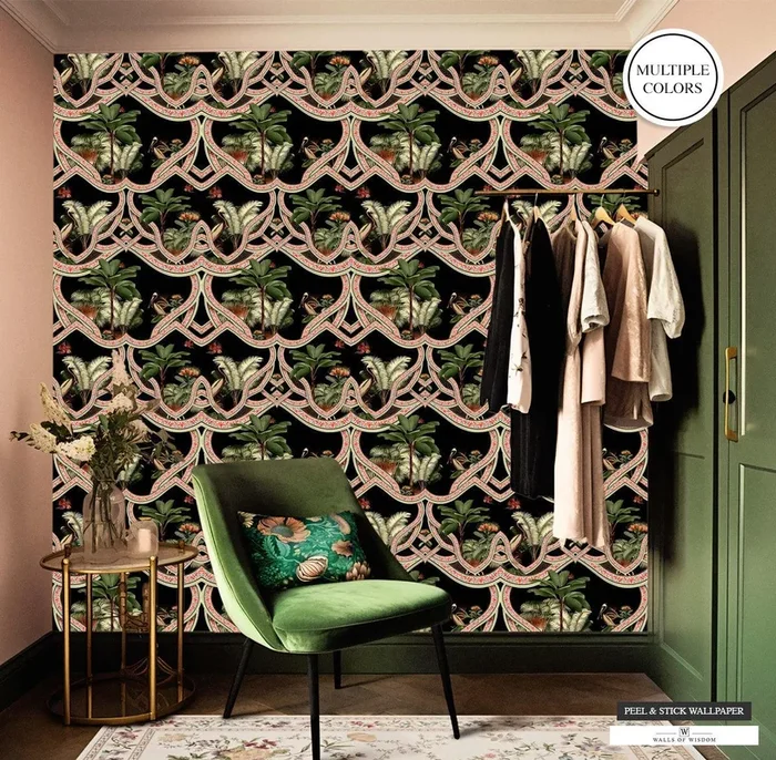 Havana Night Art Deco Wallpaper – Tropical Floral Maximalist Peel and Stick