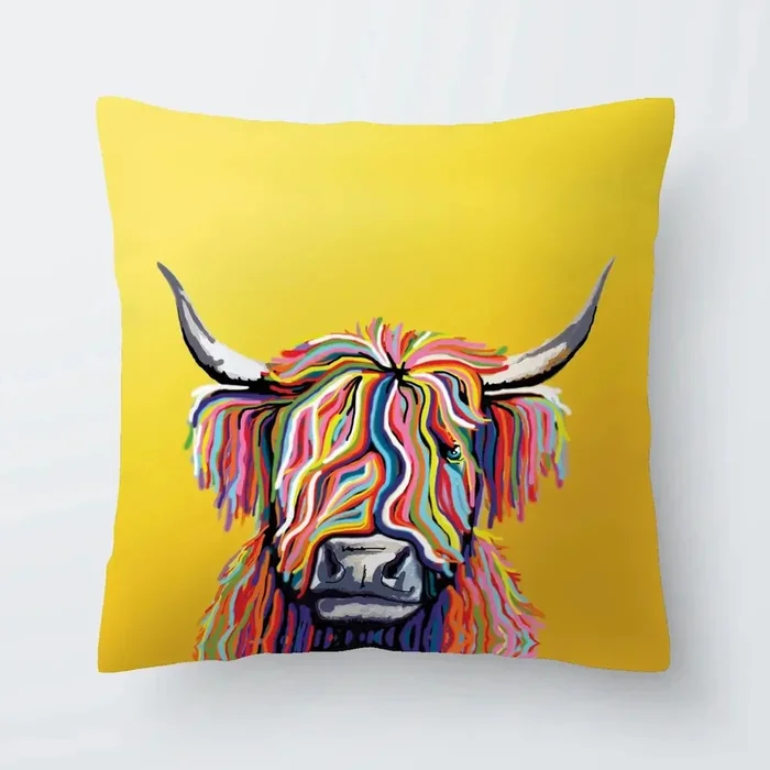 Highland Cow Yellow Cushion
