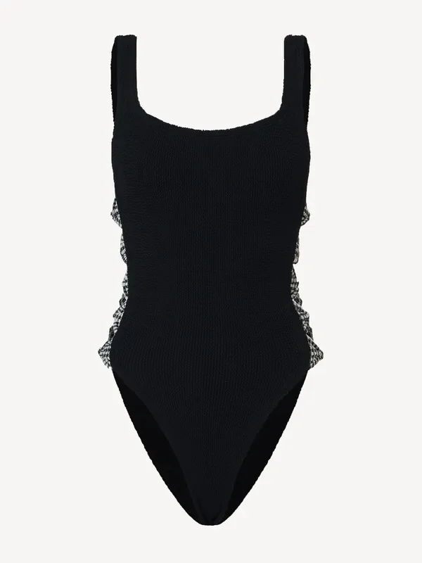 Hunza G Black Tiffany Gingham Bow Side Crinkle Swimsuit Seasons