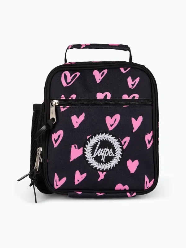 Hype. Unisex Scribble Hearts Black Lunch Bag