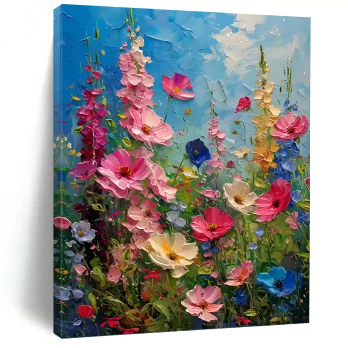 “Impasto Wildflower Field” – Textured Landscape Art on Canvas DKH1594