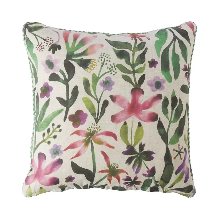 Inka Garden Green Linen Cushion