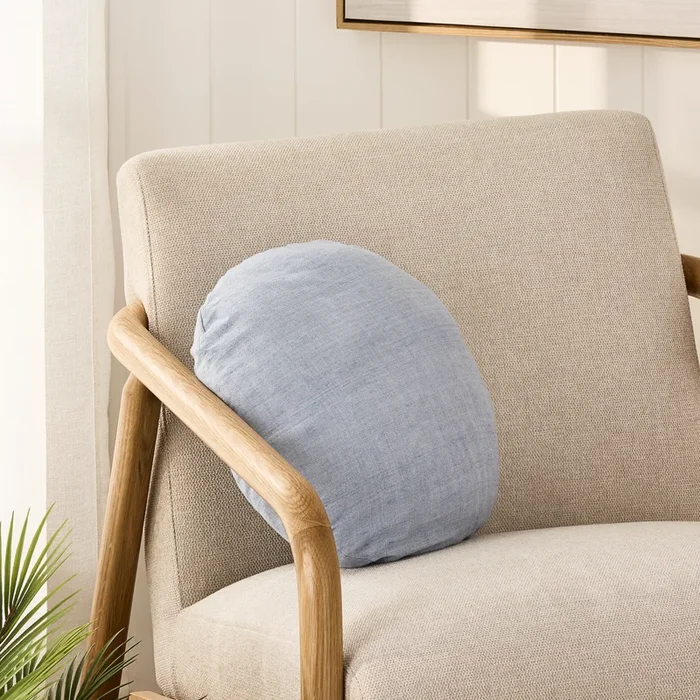 Iris Light Denim Round Linen Cotton Cushion