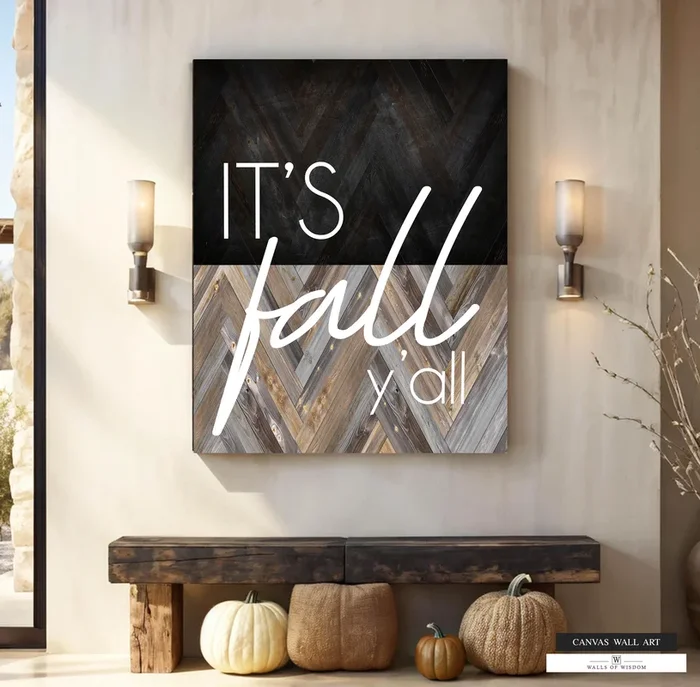 It’s Fall Y’all Sign – Rustic Western Fall Sayings Canvas Wall Art