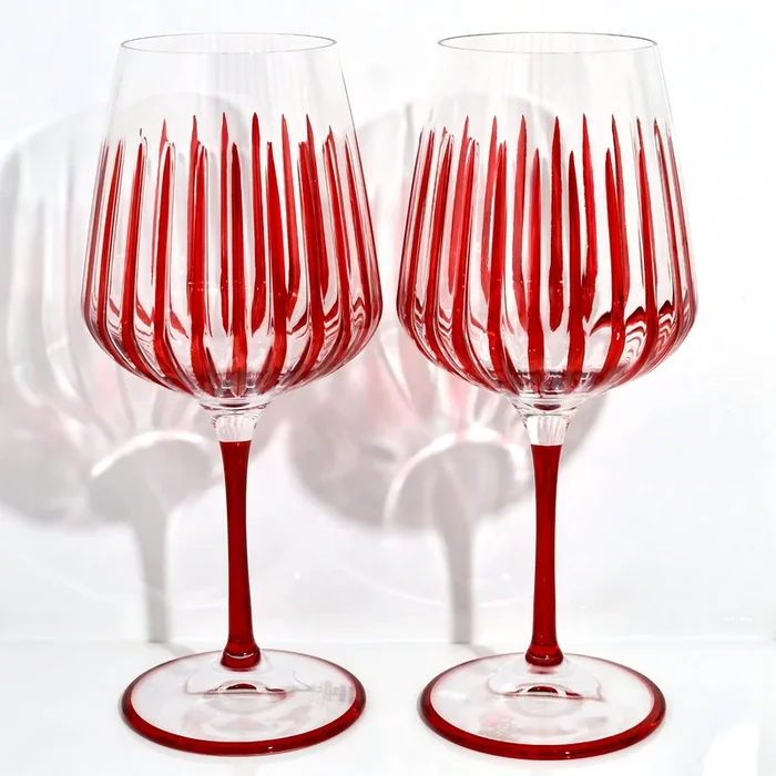 Italian Crystal Set of 2 Spritz Wine Glass, Ruby Red, Made in Italy