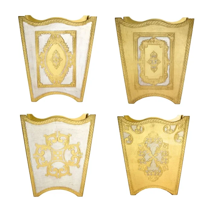 Italian Florentine Waste bin, White & Gold, Made in Italy