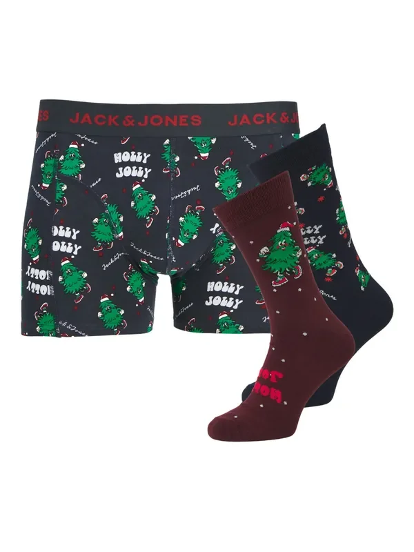 JACK & JONES Blue Christmas Reindeer Trunks & Socks Gift Set