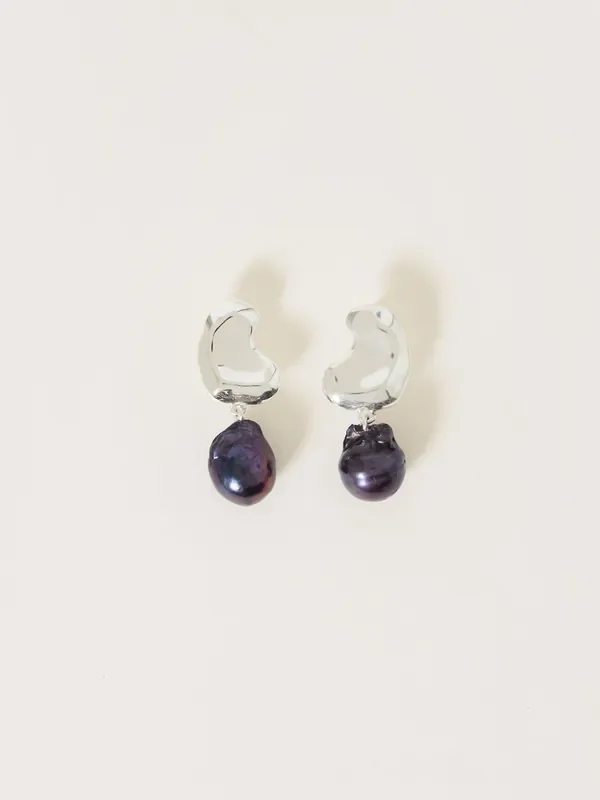 Jigsaw Silver Tone Black Pearl Drop Earrings
