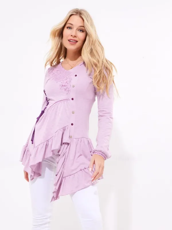 Joe Browns Purple Frilly Embroidered V-Neck Tunic