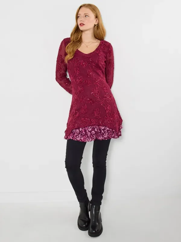Joe Browns Red Floral Knitted Body Tunic Top