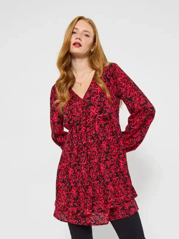 Joe Browns Red Foral Print Pleated Tunic Top