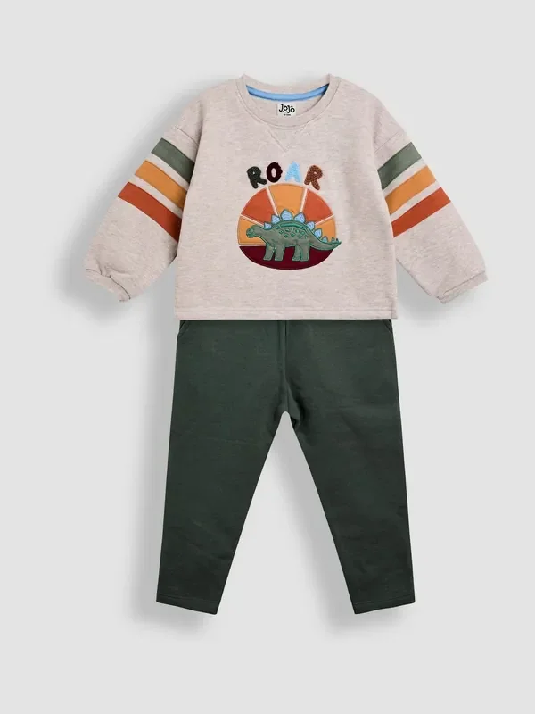 JoJo Maman Bébé Natural Dino 2-Piece Drop Shoulder Sweatshirt & Leggings Set