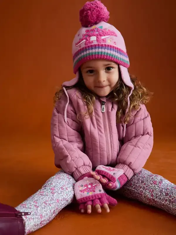 JoJo Maman Bébé Pink Dino Appliqué Gloves