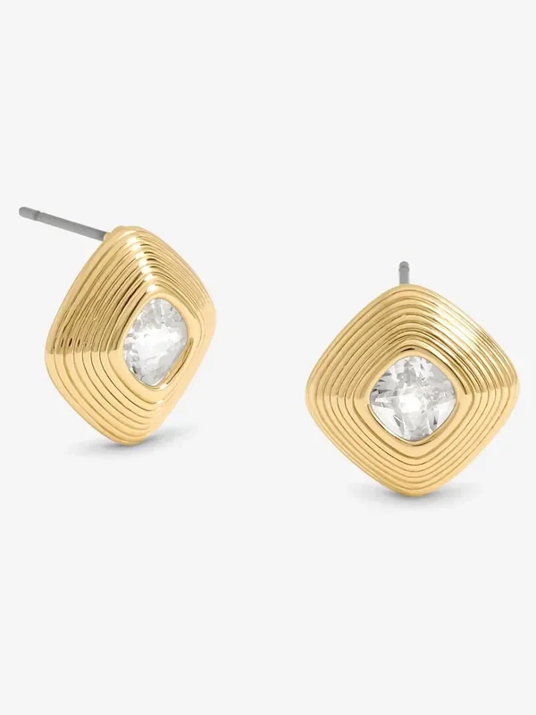 Jon Richard Gold Tone Ridge And Crystal Stud Earrings