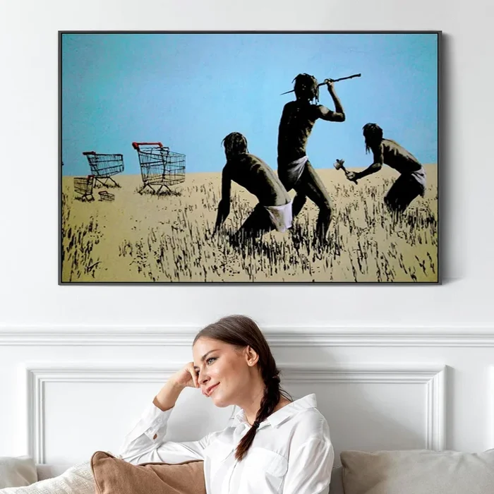 Large Banksy Framed Canvas Art Print – Trolley Hunters