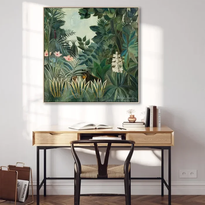 Large Henri Rousseau Wall Art Framed Canvas Print of The Equatorial Jungle Famous Painting – 100cm x 100cm