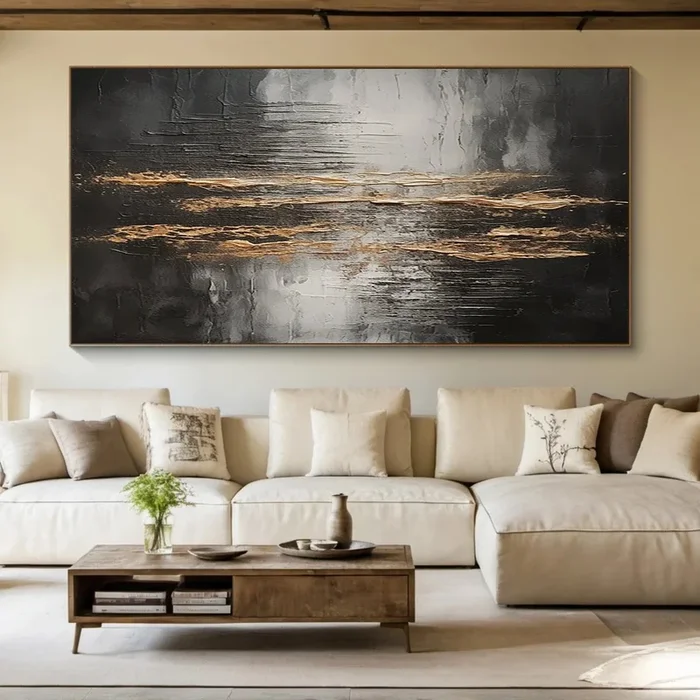 Large Metallic Gold & Black Abstract Wall Art #AP 102