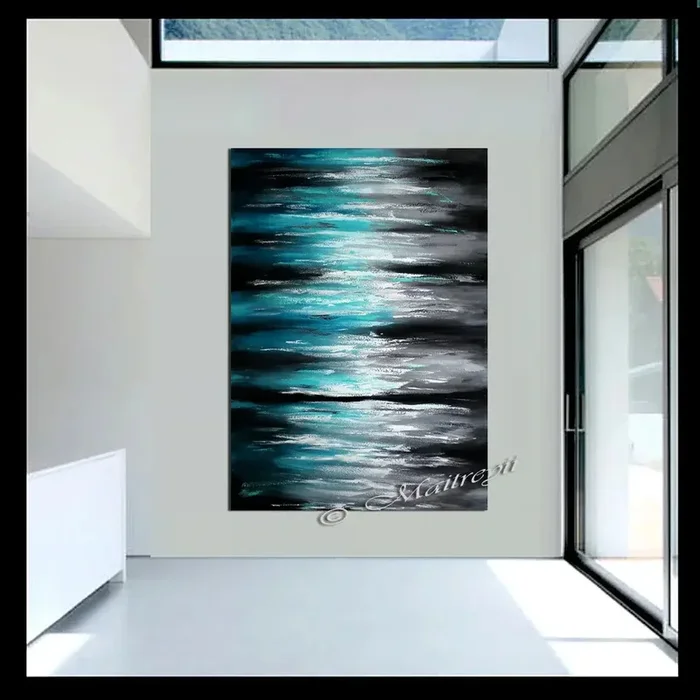 Large Ocean Modern Wall Art Seascape Painting – Teal Ocean