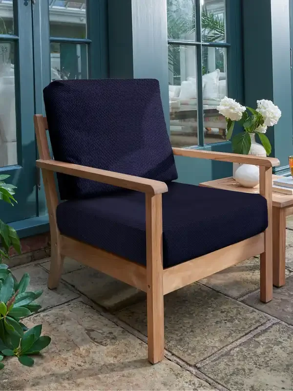 Laura Ashley Natural Salcey Garden Teak Chair with Oakley Denim Cushions
