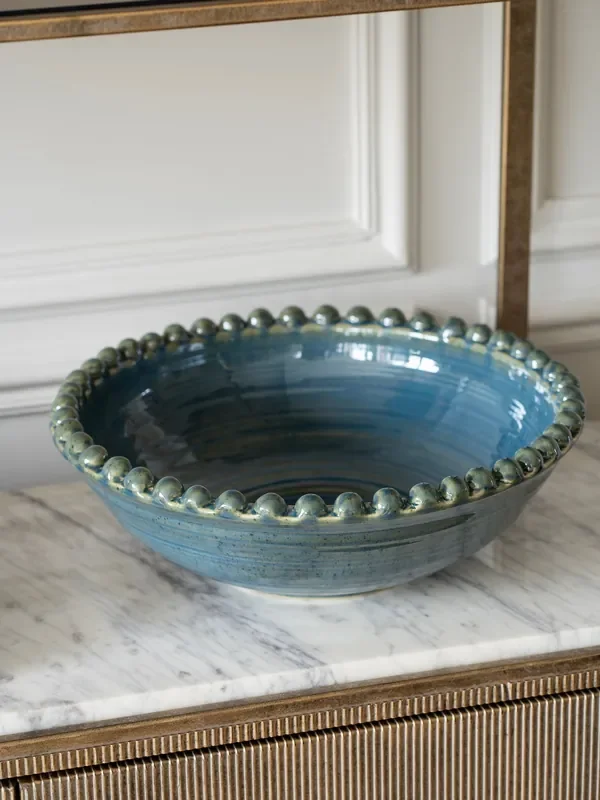 Libra Interiors Blue Mediterranean Reactive Glaze Ceramic Bowl
