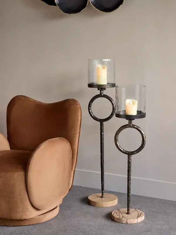 Libra Interiors Brown Large Rutland Pillar Floor Hurricane