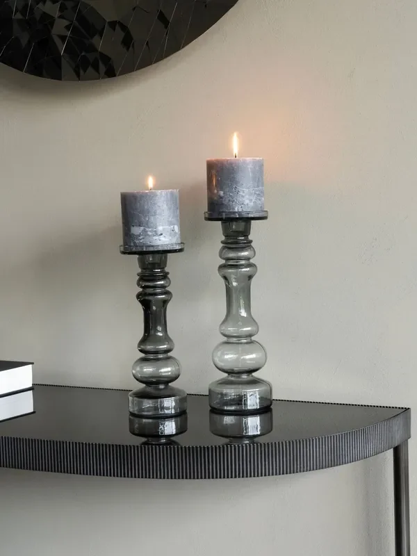 Libra Interiors Grey Vitrum Glass Candle Holder 35cm