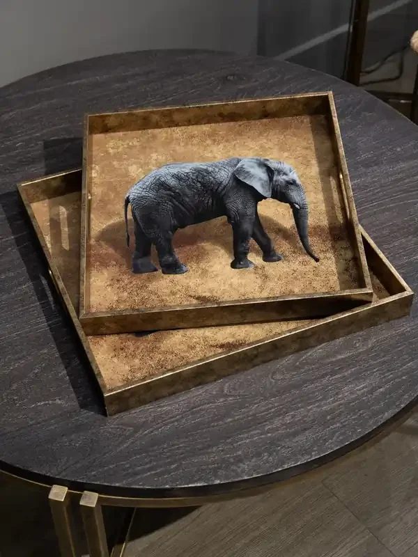 Libra Interiors Set of 2 Gold Elephant Decorative Nesting Trays
