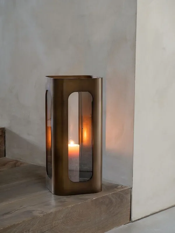 Libra Interiors Smoked Gold Clear Glass Thorpe Metal and Glass Hurricane