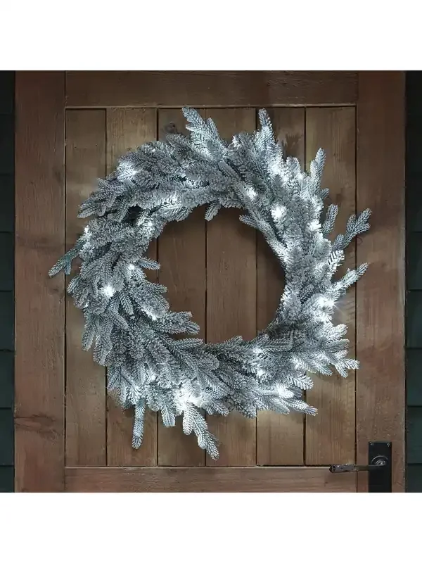 Lights4fun 60cm Pre Lit Outdoor Snowy Christmas Wreath