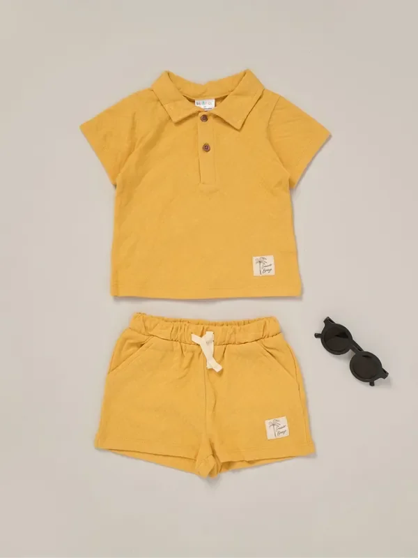 Lily & Jack Yellow Jacquard 100% Cotton Jersey Polo Shirt, Shorts and Sunglasses Outfit Set