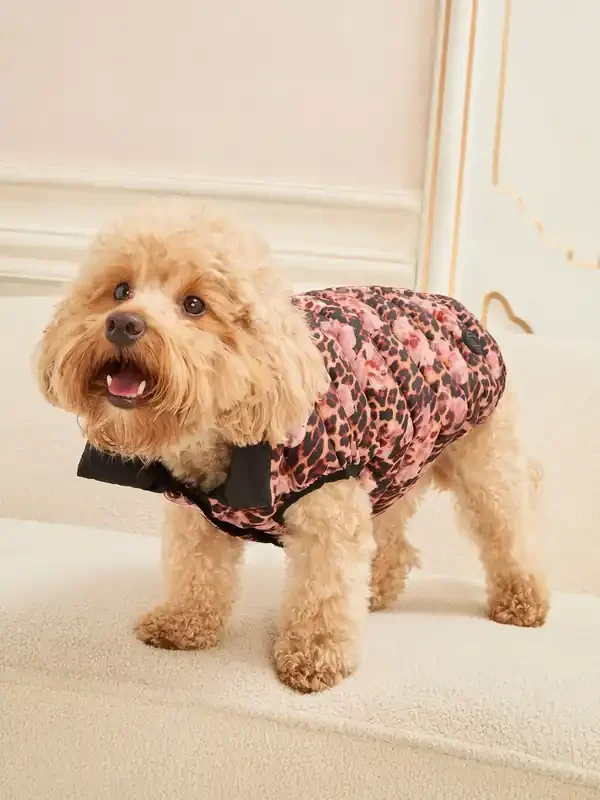 Lipsy Leopard Print Floral Reversible Dog Puffer Jacket