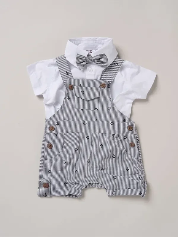 Little Gent 100% Cotton Bodysuit Shirt Dungarees and Bowtie Outfit Set