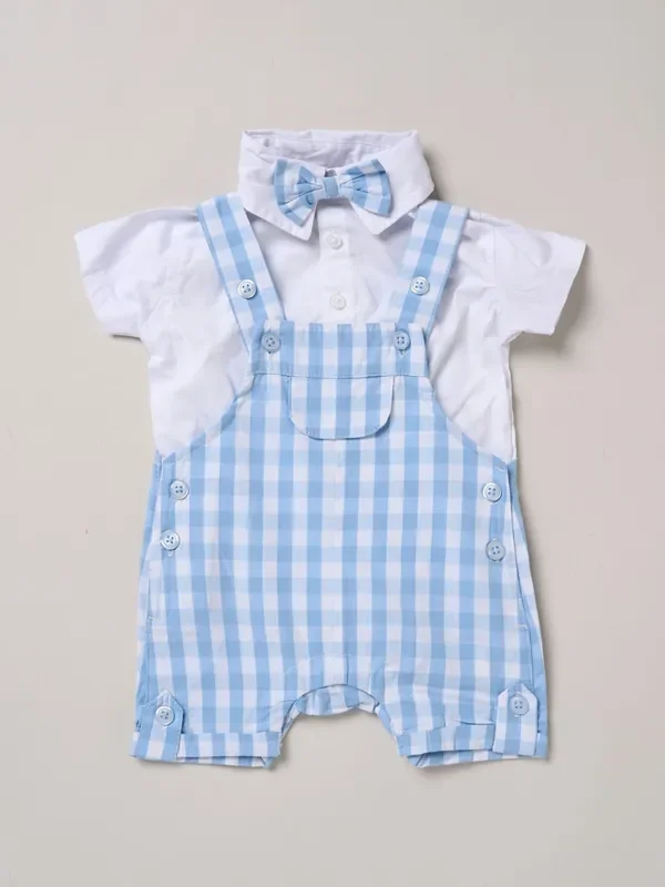 Little Gent 100% Cotton Bodysuit Shirt Dungarees and Bowtie Outfit Set