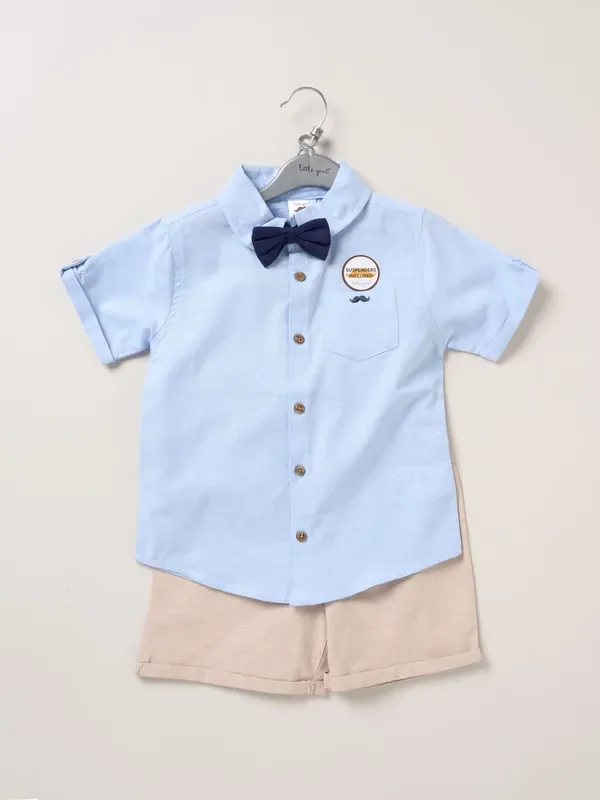 Little Gent 100% Cotton Brown Shirt Shorts and Braces Outfit Set