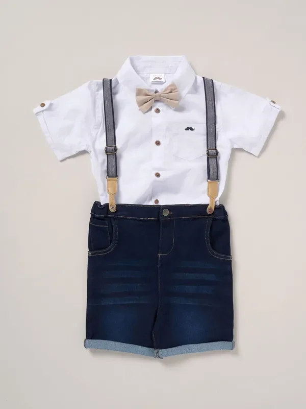 Little Gent Blue Shirt Shorts and Braces Outfit Set