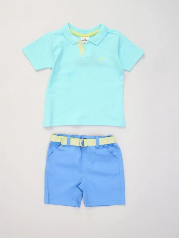 Little Gent Polo Shirt and Belted Shorts Outfit Set
