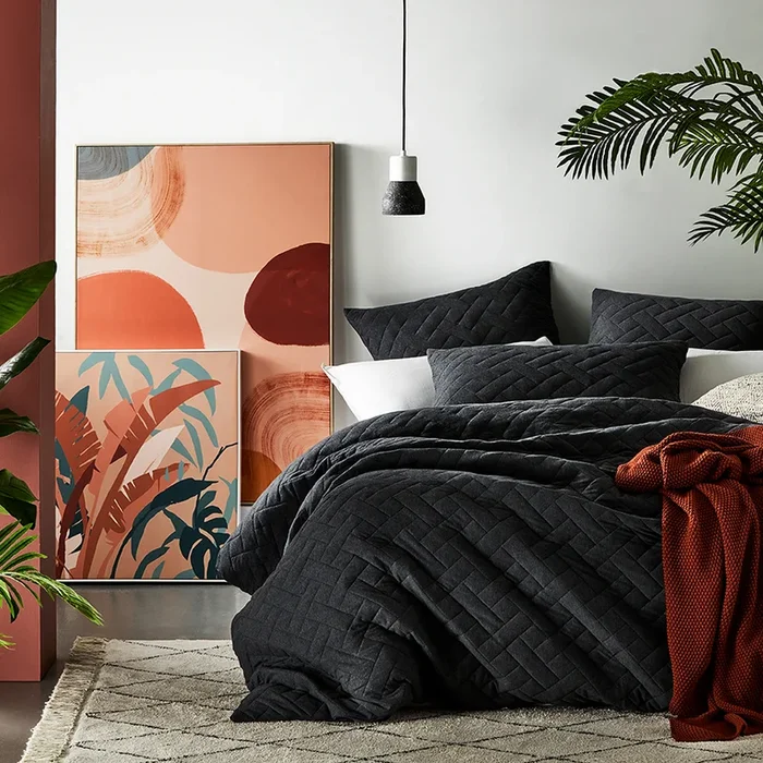 Logan Jersey Black Marle Quilted Quilt Cover Separates