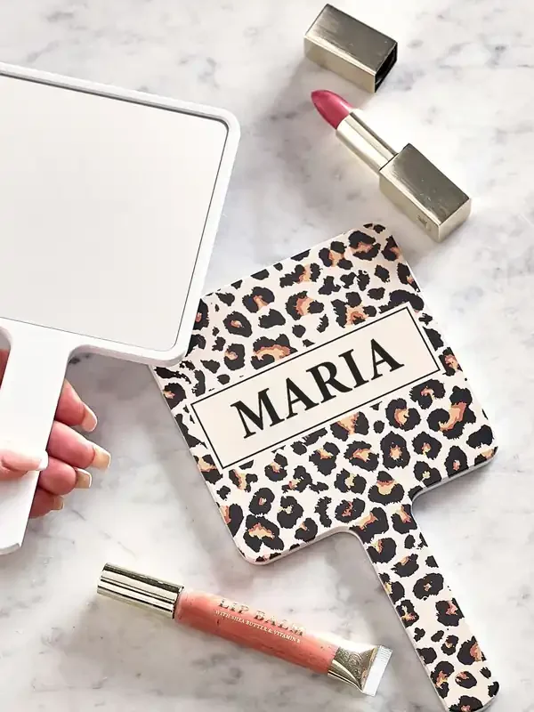 Loveabode Personalised Leopard Print White Hand Mirror