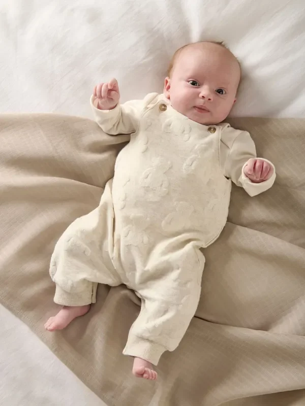 Mamas & Papas Brown Teddy Bear Textured 100% Cotton Dungaree & Bodysuit Set
