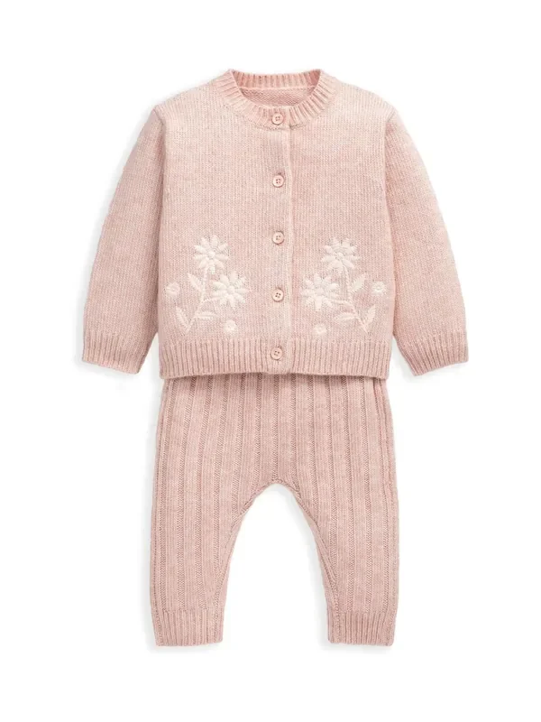 Mamas & Papas Pink Floral Cardigan & Leggings Knit Set
