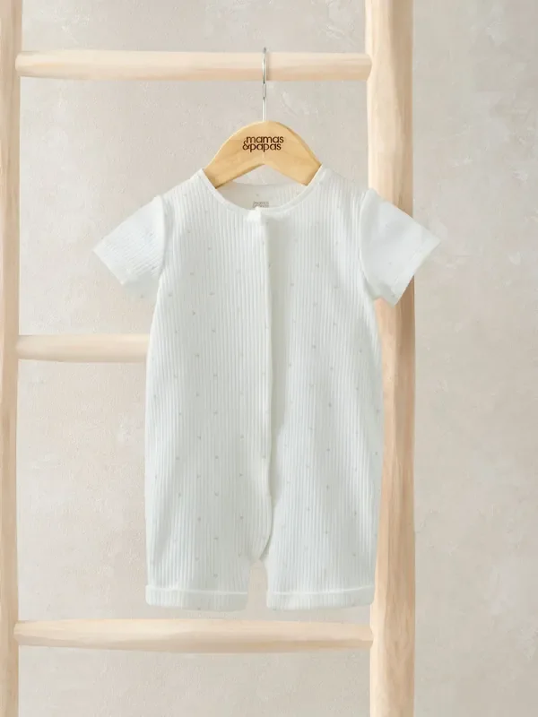 Mamas & Papas White Spot Print Zip Shortie Romper