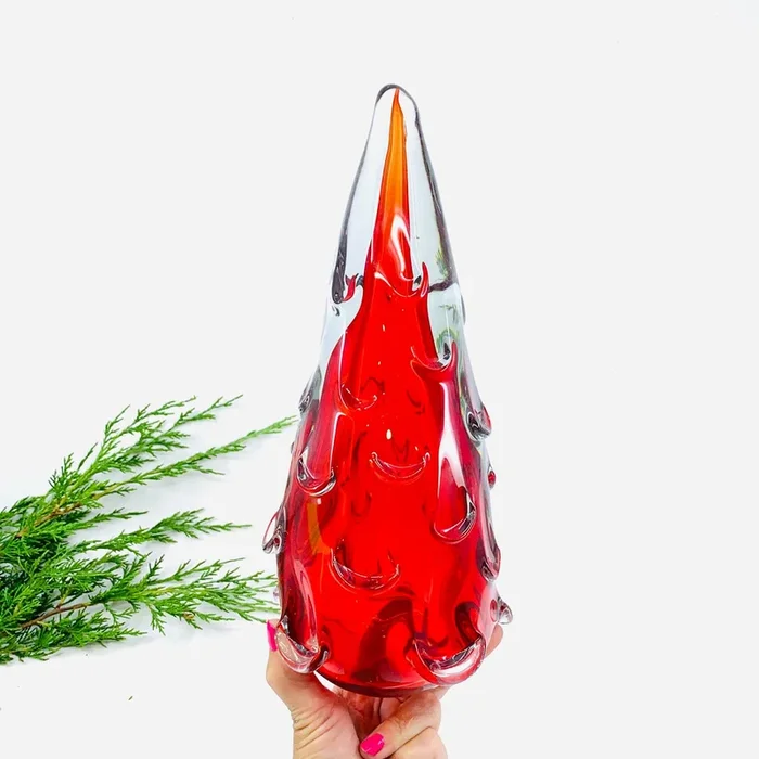 Medium Snow Drift Blown Glass Tree, Red