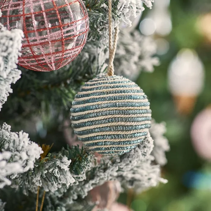 Metallic Natural and Aqua Stripe Bauble