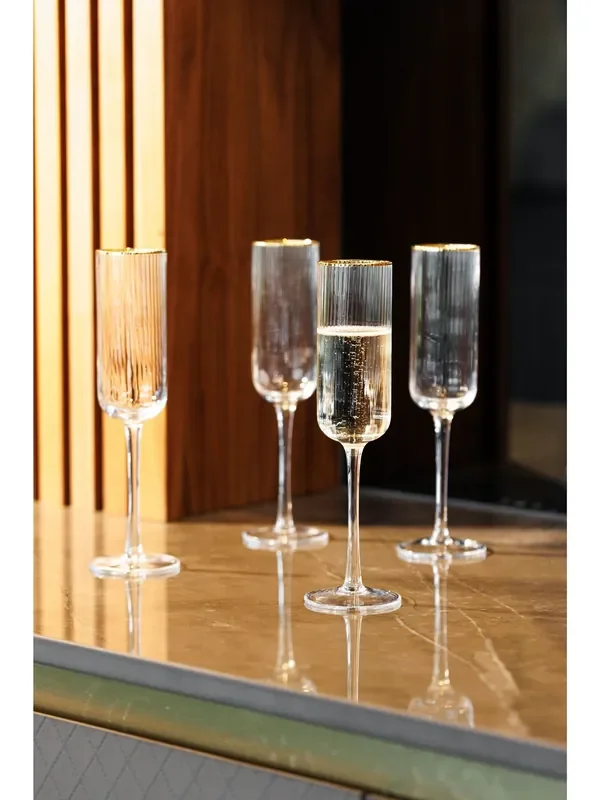 Mikasa Set of 4 Gold Sorrento Crystal Champagne Flute Glass