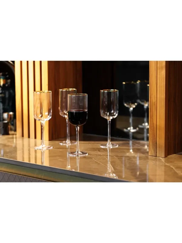 Mikasa Set of 4 Gold Sorrento Ridged Crystal Red Wine Glass